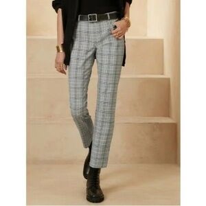 Banana Republic Sloan Grey Black White Navy Houndstooth Plaid Pants Sz 6